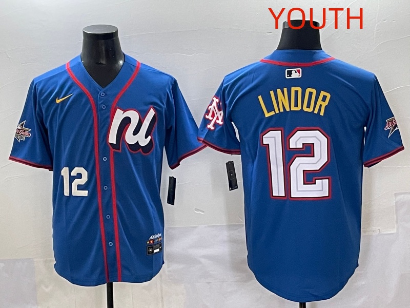 Youth 2025 New York Mets #12 Lindor Blue All star Nike MLB Jersey style 002